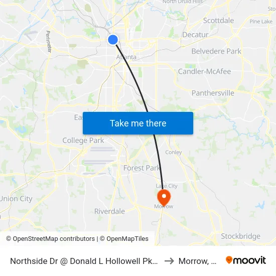 Northside Dr @ Donald L Hollowell Pkwy to Morrow, GA map