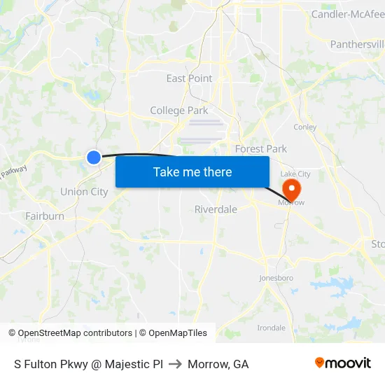 S Fulton Pkwy @ Majestic Pl to Morrow, GA map