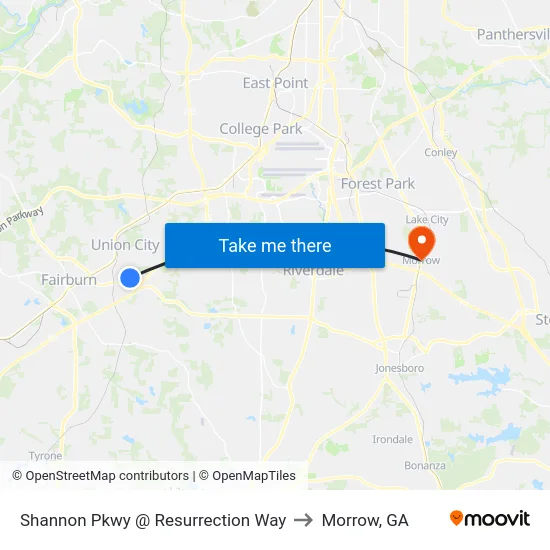 Shannon Pkwy @ Resurrection Way to Morrow, GA map
