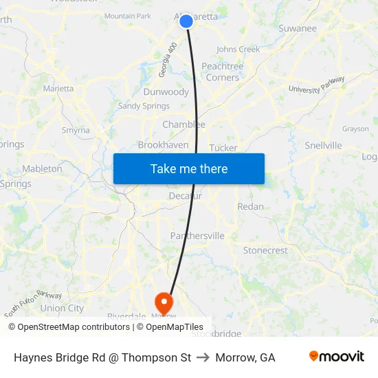 Haynes Bridge Rd @ Thompson St to Morrow, GA map