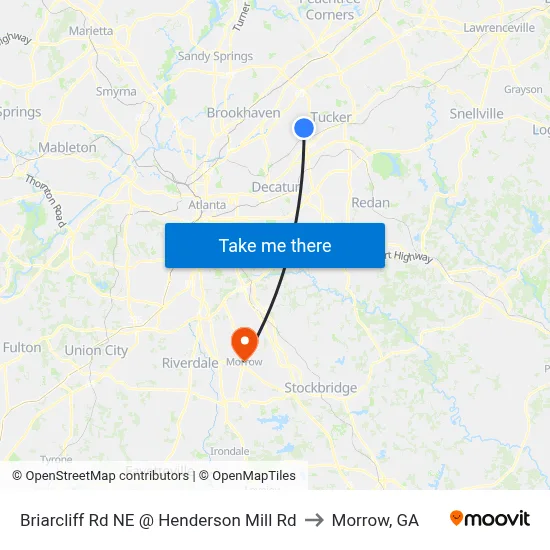 Briarcliff Rd NE @ Henderson Mill Rd to Morrow, GA map