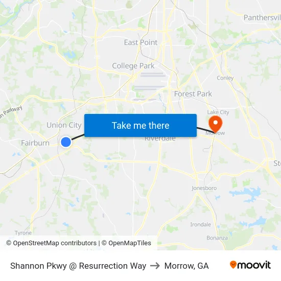 Shannon Pkwy @ Resurrection Way to Morrow, GA map