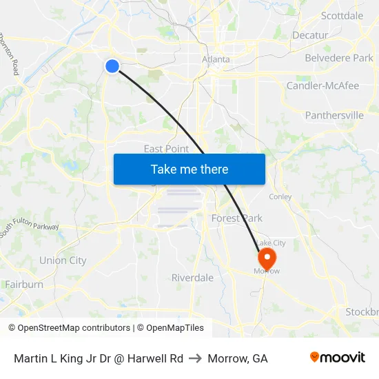 Martin L King Jr Dr @ Harwell Rd to Morrow, GA map