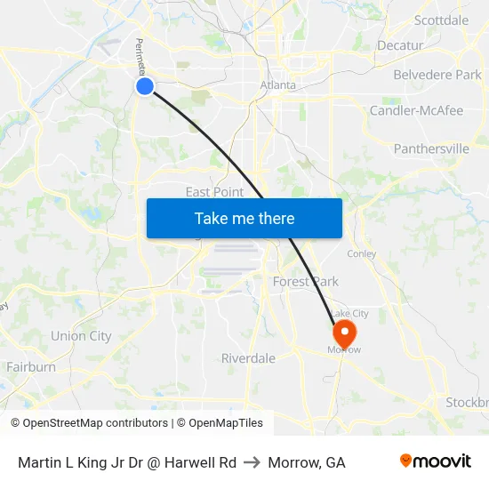 Martin L King Jr Dr @ Harwell Rd to Morrow, GA map