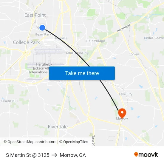 S Martin St @ 3125 to Morrow, GA map