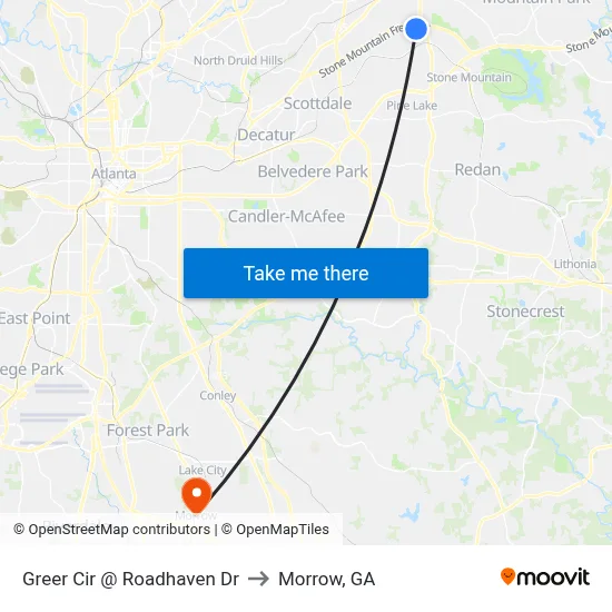 Greer Cir @ Roadhaven Dr to Morrow, GA map