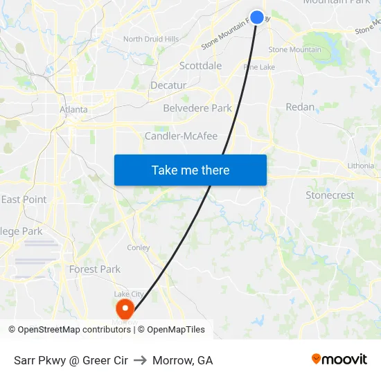 Sarr Pkwy @ Greer Cir to Morrow, GA map