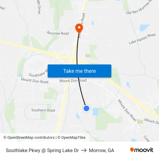 Southlake Pkwy @ Spring Lake Dr to Morrow, GA map