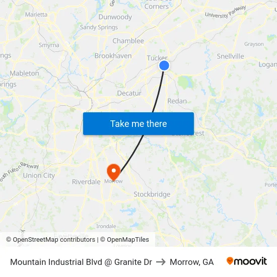 Mountain Industrial Blvd @ Granite Dr to Morrow, GA map