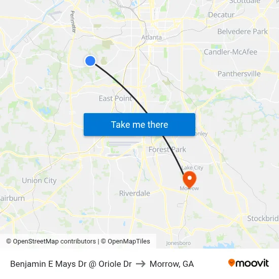 Benjamin E Mays Dr @ Oriole Dr to Morrow, GA map