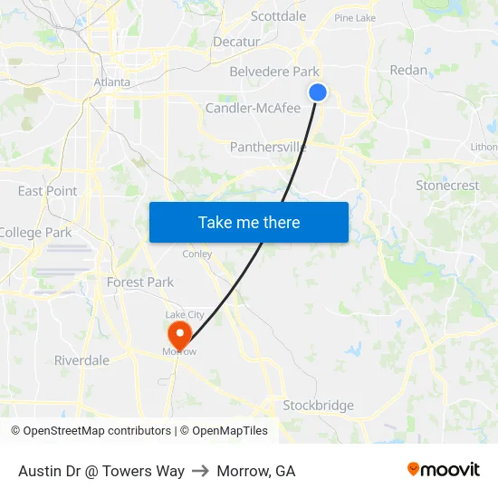 Austin Dr @ Towers Way to Morrow, GA map