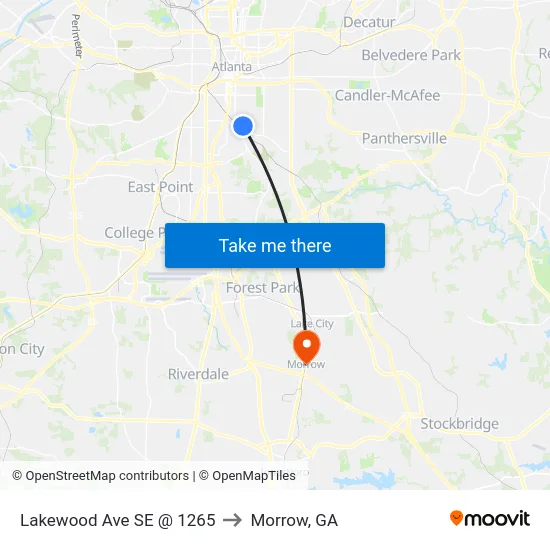 Lakewood Ave SE @ 1265 to Morrow, GA map