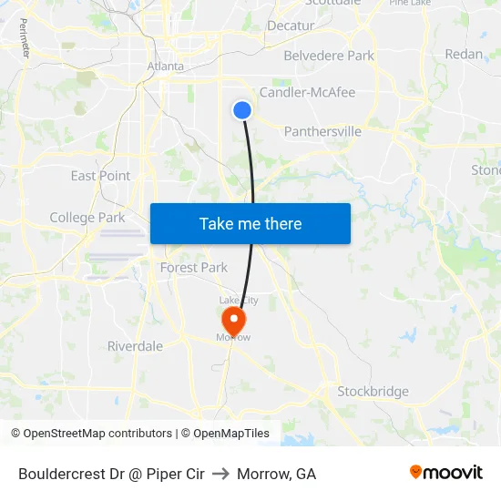 Bouldercrest Dr @ Piper Cir to Morrow, GA map