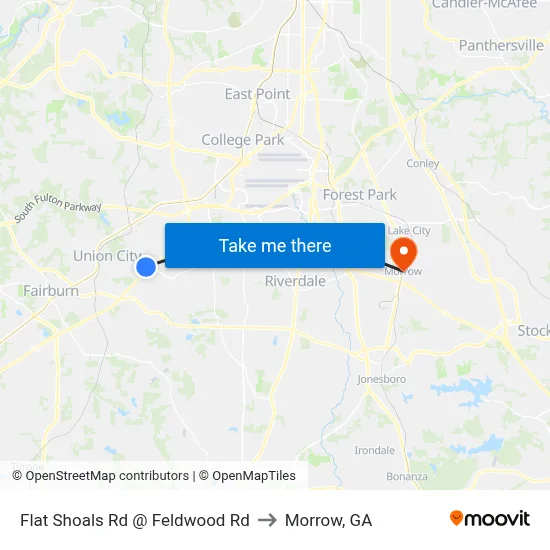 Flat Shoals Rd @ Feldwood Rd to Morrow, GA map