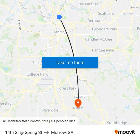 14th St @ Spring St to Morrow, GA map