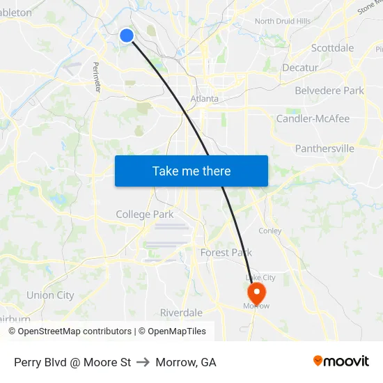 Perry Blvd @ Moore St to Morrow, GA map