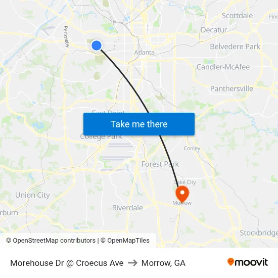 Morehouse Dr @ Croecus Ave to Morrow, GA map