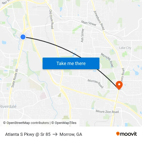 Atlanta S Pkwy @ Sr 85 to Morrow, GA map