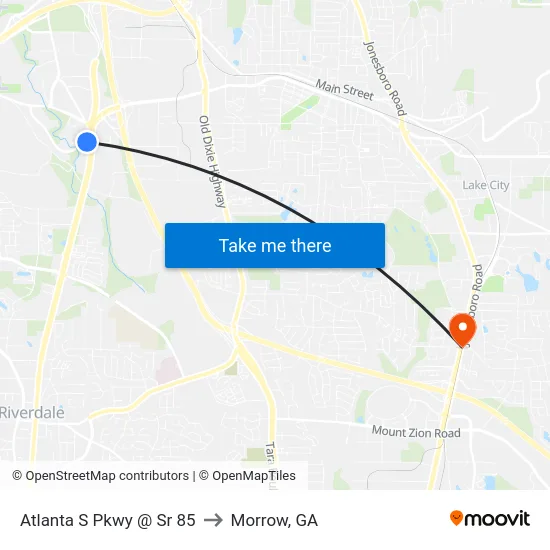 Atlanta S Pkwy @ Sr 85 to Morrow, GA map