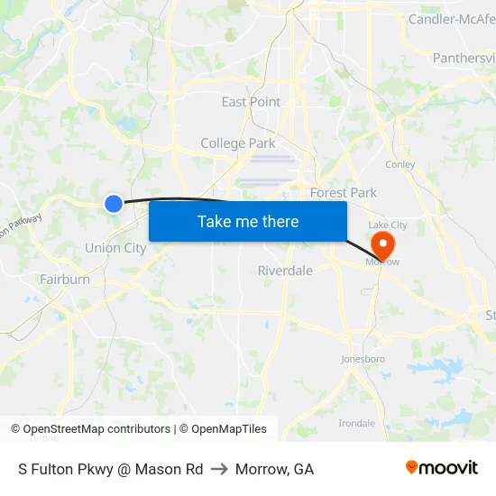 S Fulton Pkwy @ Mason Rd to Morrow, GA map