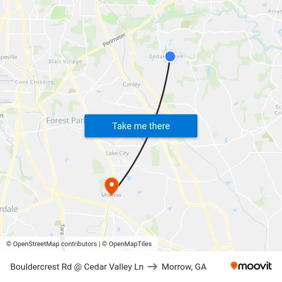 Bouldercrest Rd @ Cedar Valley Ln to Morrow, GA map