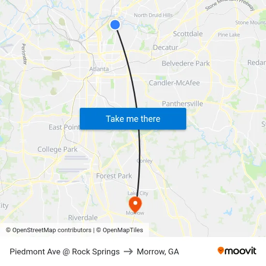 Piedmont Ave @ Rock Springs to Morrow, GA map