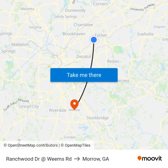 Ranchwood Dr @ Weems Rd to Morrow, GA map