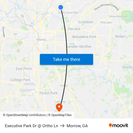 Executive Park Dr @ Ortho Ln to Morrow, GA map