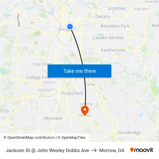 Jackson St @ John Wesley Dobbs Ave to Morrow, GA map