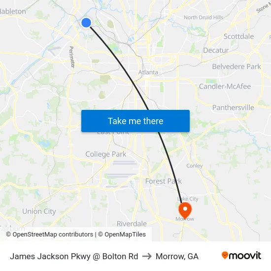 James Jackson Pkwy @ Bolton Rd to Morrow, GA map