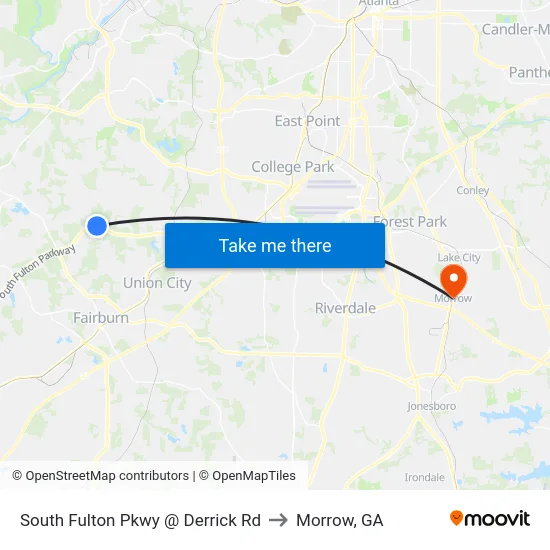 South Fulton Pkwy @ Derrick Rd to Morrow, GA map