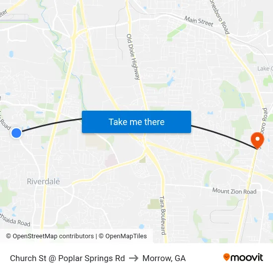 Church St @ Poplar Springs Rd to Morrow, GA map