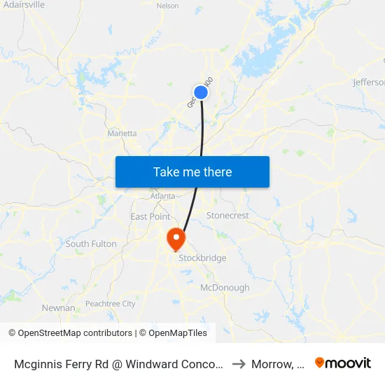Mcginnis Ferry Rd @ Windward Concourse to Morrow, GA map