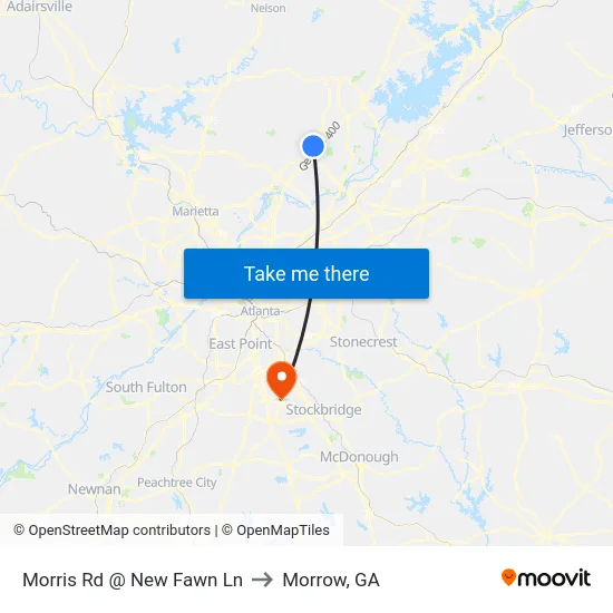 Morris Rd @ New Fawn Ln to Morrow, GA map