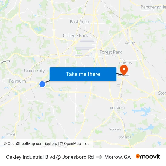 Oakley Industrial Blvd @ Jonesboro Rd to Morrow, GA map