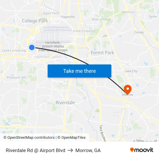 Riverdale Rd @ Airport Blvd to Morrow, GA map