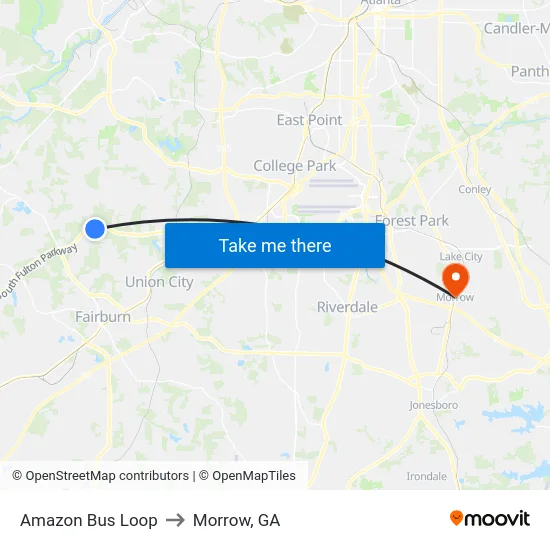 Amazon Bus Loop to Morrow, GA map