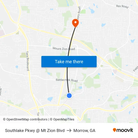 Southlake Pkwy @ Mt Zion Blvd to Morrow, GA map