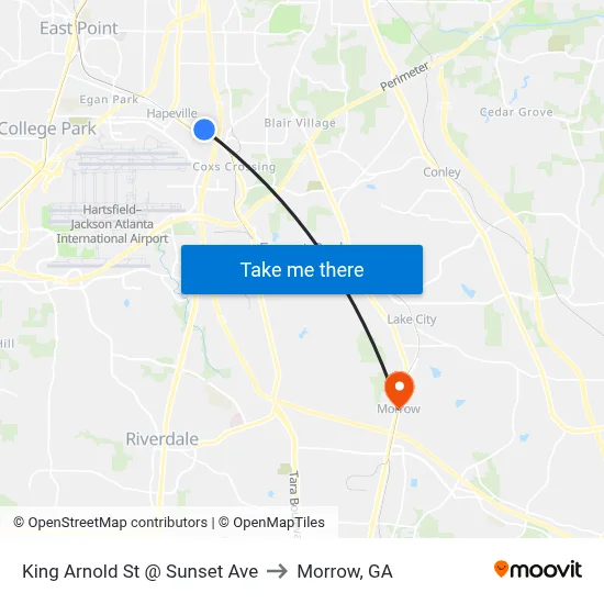 King Arnold St @ Sunset Ave to Morrow, GA map