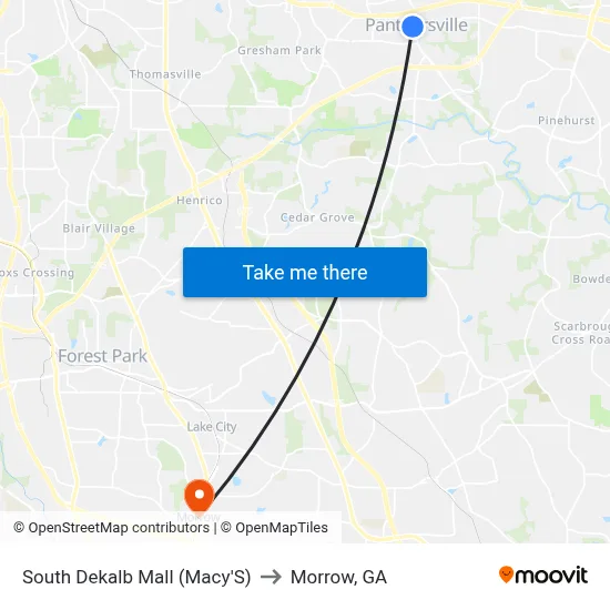 South Dekalb Mall (Macy'S) to Morrow, GA map