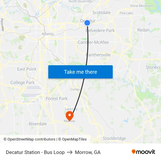 Decatur Station - Bus Loop to Morrow, GA map