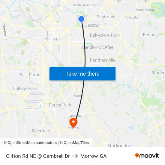 Clifton Rd NE @ Gambrell Dr to Morrow, GA map