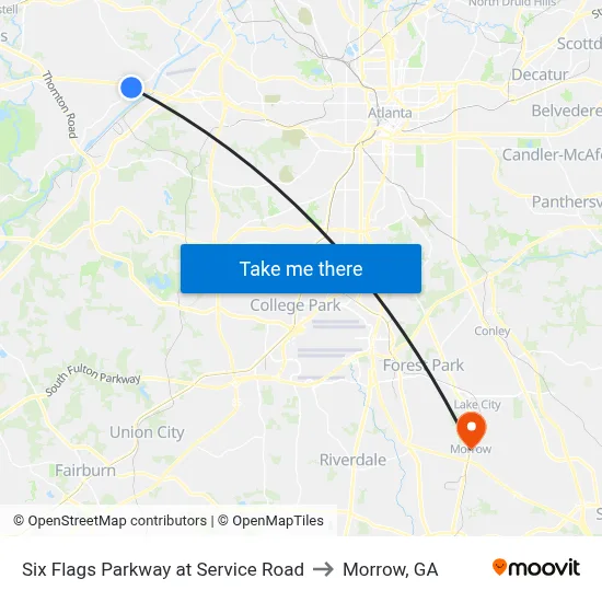 Six Flags Parkway at Service Road to Morrow, GA map