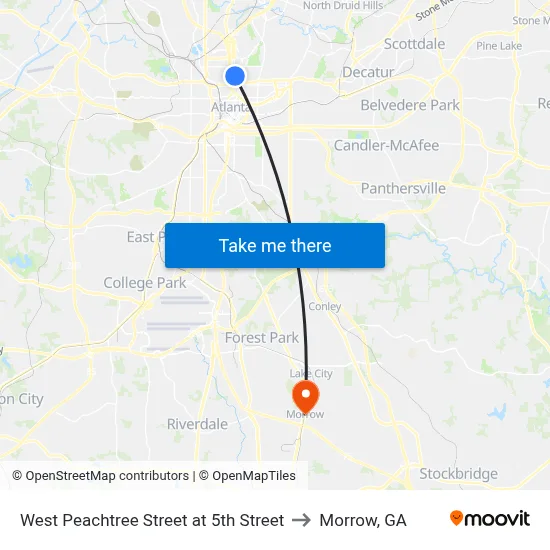 West Peachtree Street at 5th Street to Morrow, GA map