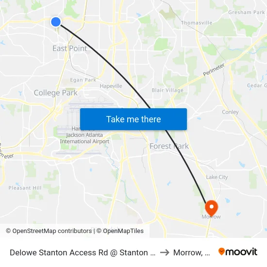 Delowe Stanton Access Rd @ Stanton Rd to Morrow, GA map