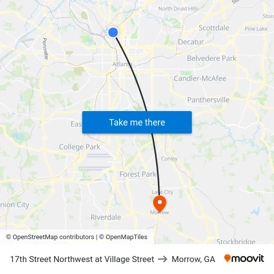 17th Street Northwest at Village Street to Morrow, GA map