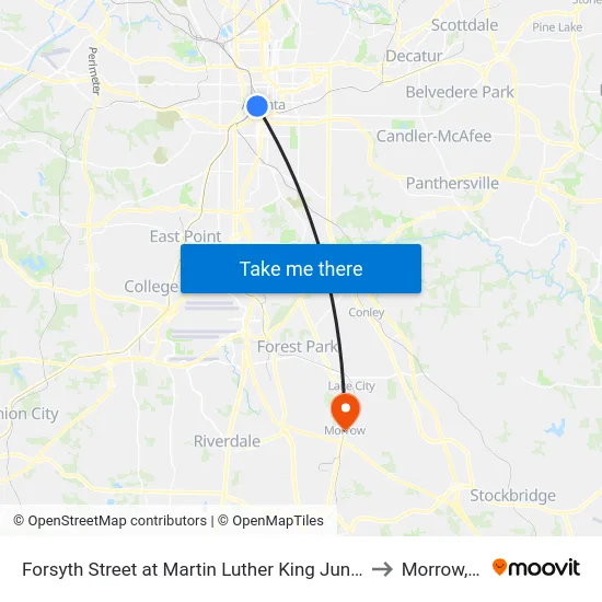 Forsyth Street at Martin Luther King Junior Drive to Morrow, GA map