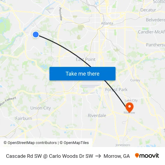 Cascade Rd SW @ Carlo Woods Dr SW to Morrow, GA map