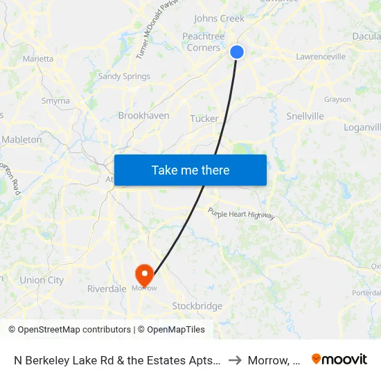 N Berkeley Lake Rd & the Estates Apts Ob to Morrow, GA map