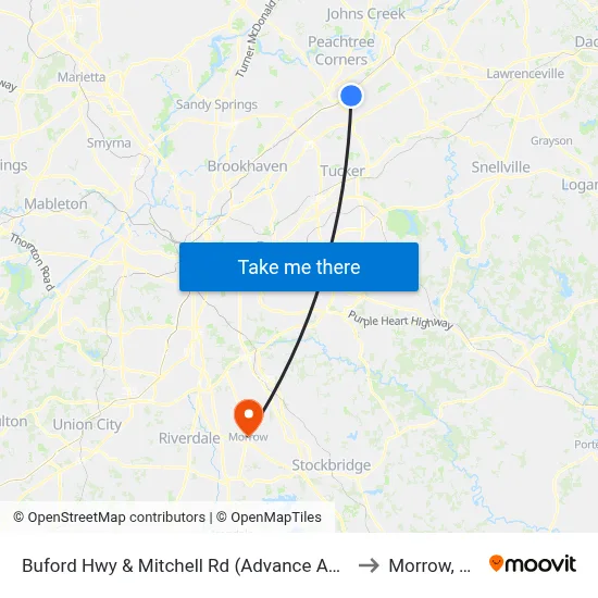 Buford Hwy & Mitchell Rd (Advance Auto) to Morrow, GA map